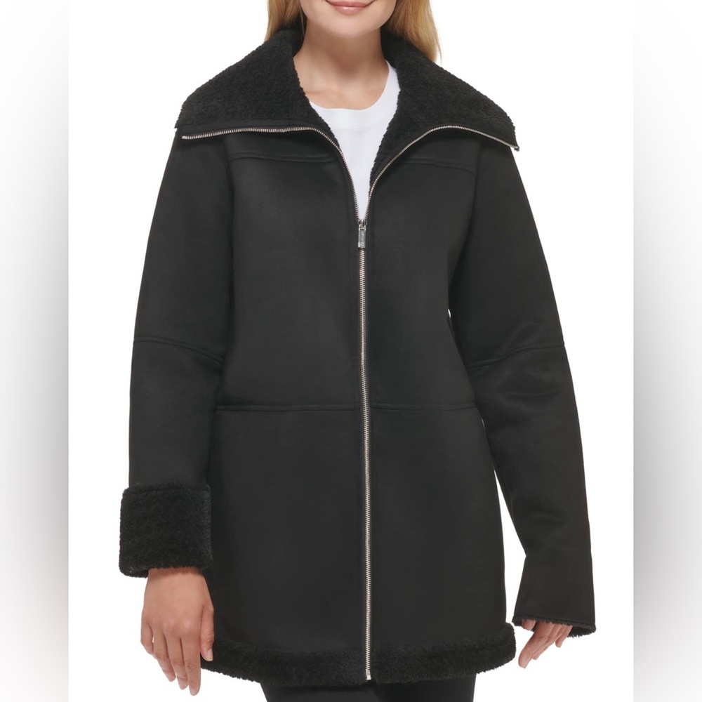 Calvin Klein Women's Warm Rolled Cuff Faux Sherling Jacket